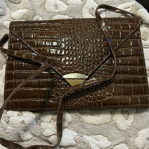 Vintage Faux Leather Envelope Clutch with Strap